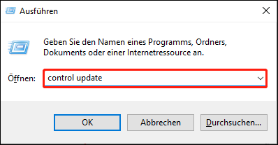 Geben Sie control update ein