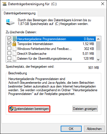 Wählen Sie Systemdateien bereinigen aus