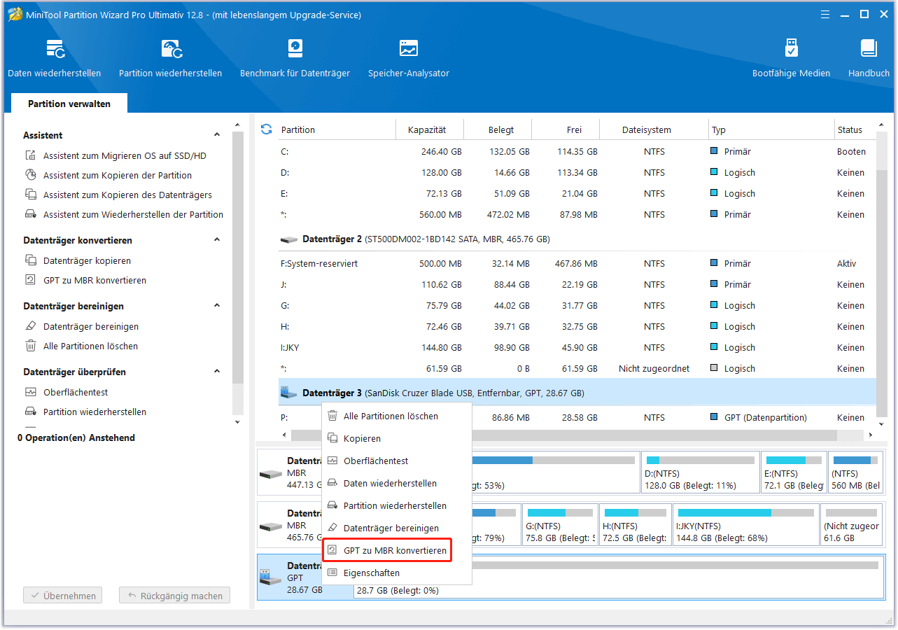 Mit MiniTool Partition Wizard GPT zu MBR konvertieren