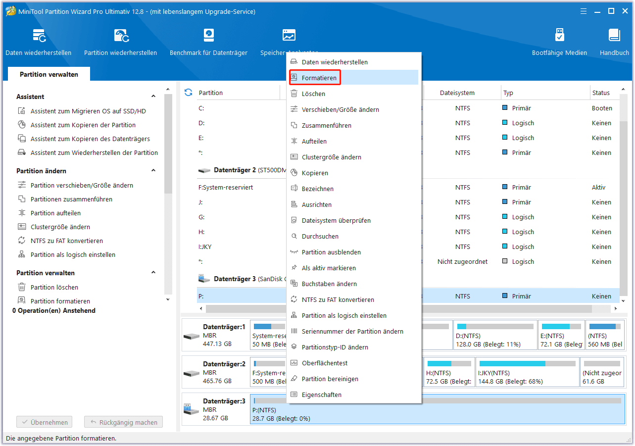 Wählen Sie Formatieren in MiniTool Partition Wizard