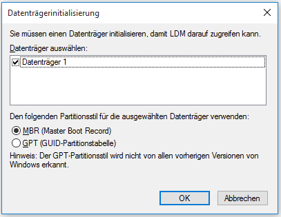 Datenträger in der Datenträgerverwaltung initialisieren