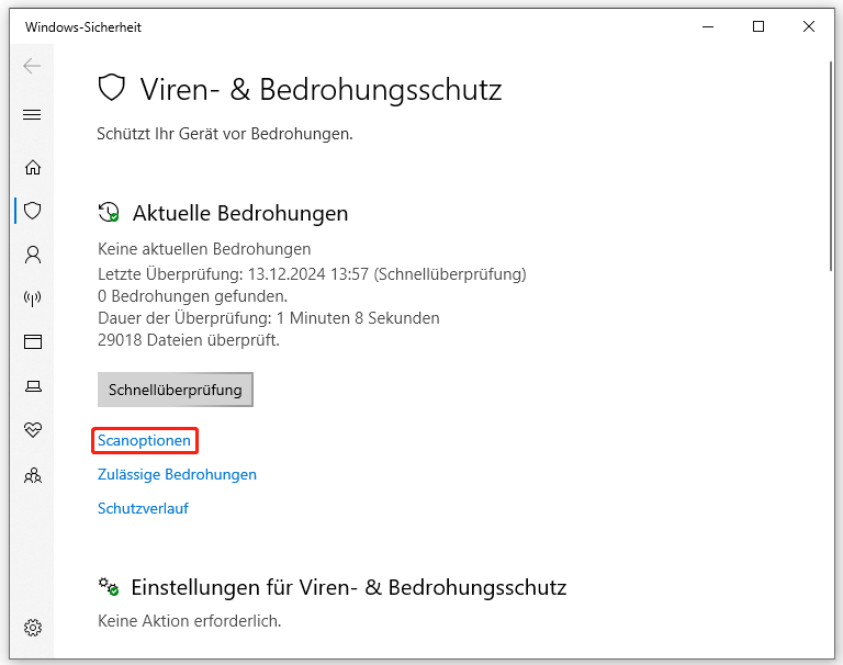 Klicken Sie in der Windows-Sicherheit auf Scanoption