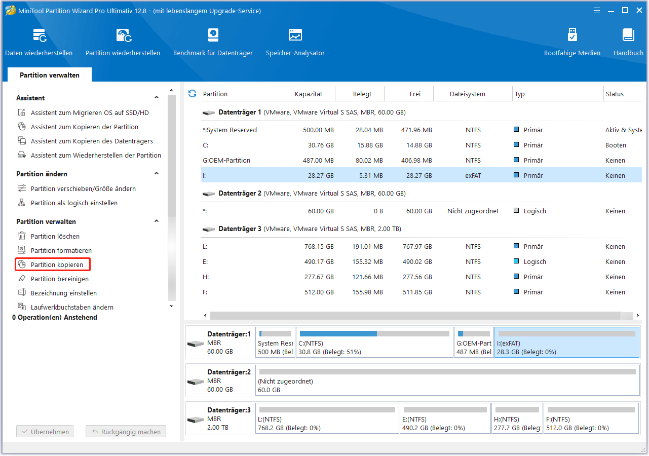 Klicken Sie auf Partition kopieren in MiniTool Partition Wizard