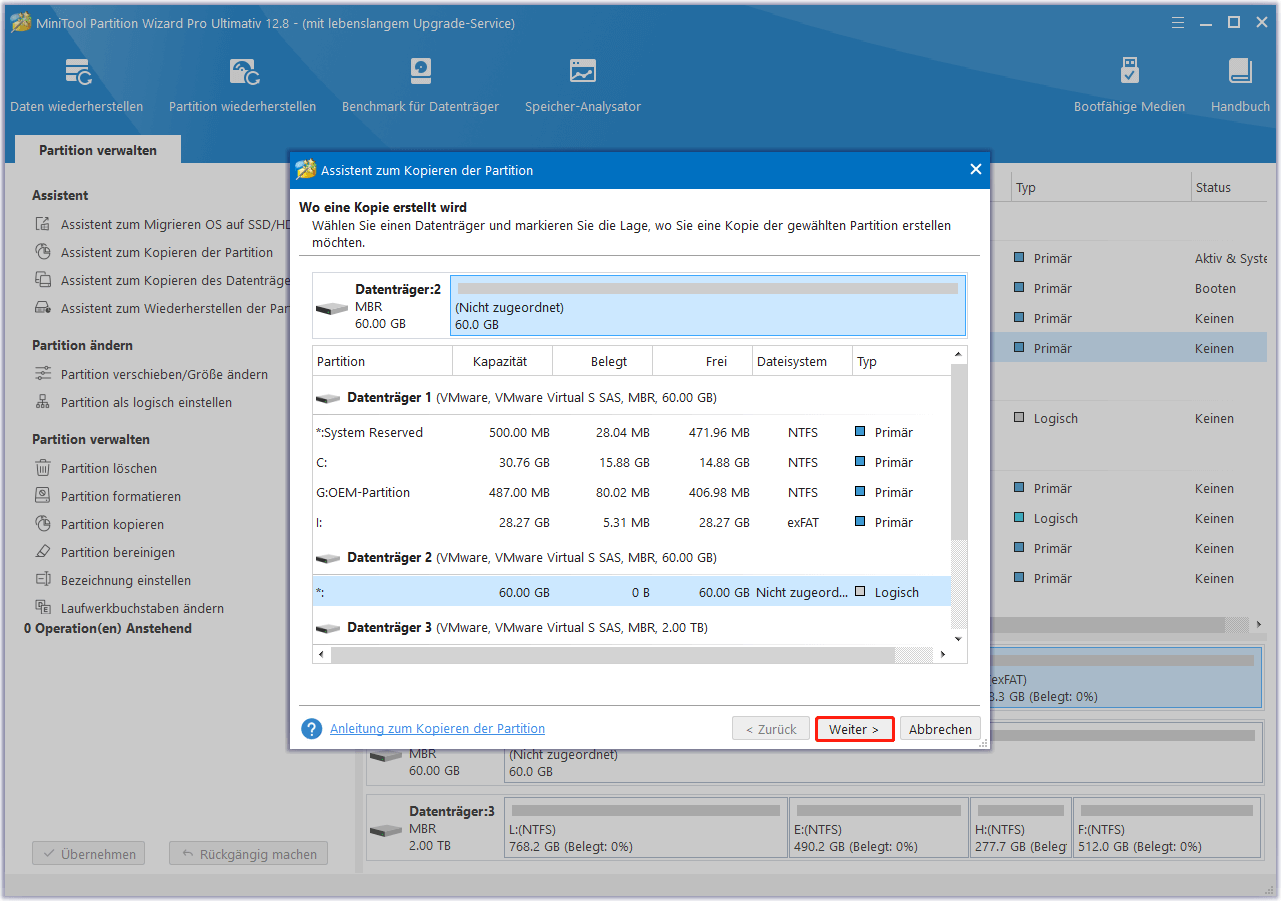 Klicken Sie auf Weiter in MiniTool Partition Wizard