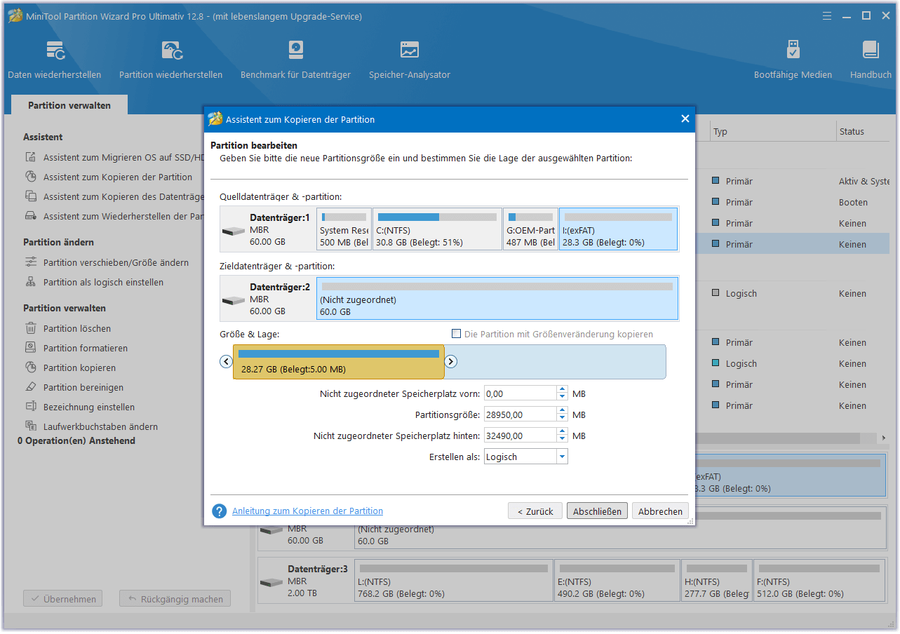 Mit MiniTool Partition Wizard exfat-Partition kopieren