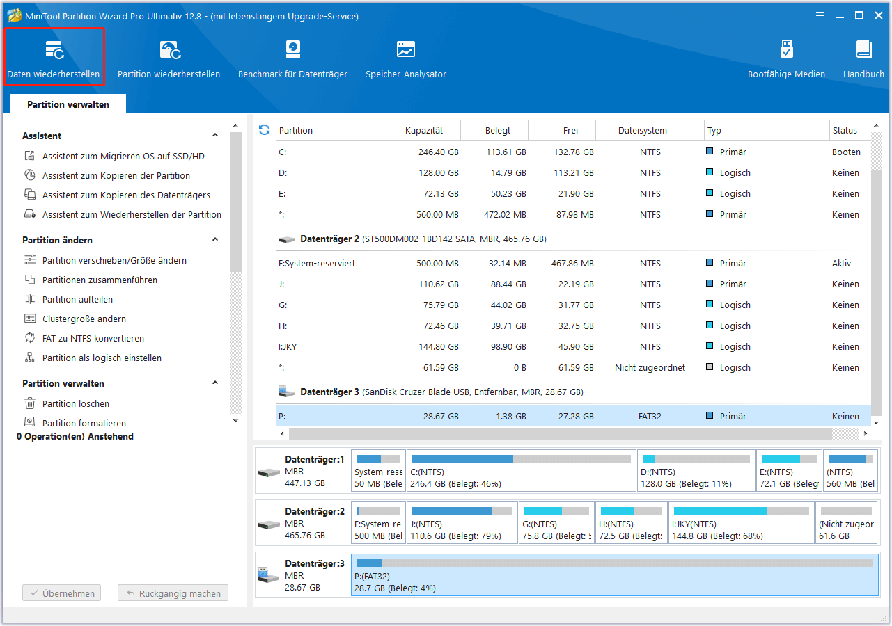 Die Funktion Daten wiederherstellen von MiniTool Partition Wizard verwenden