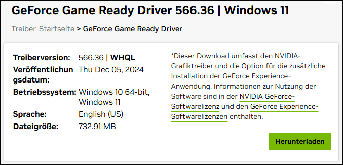 Die NVIDIA-Website von GeForce Game Ready Driver