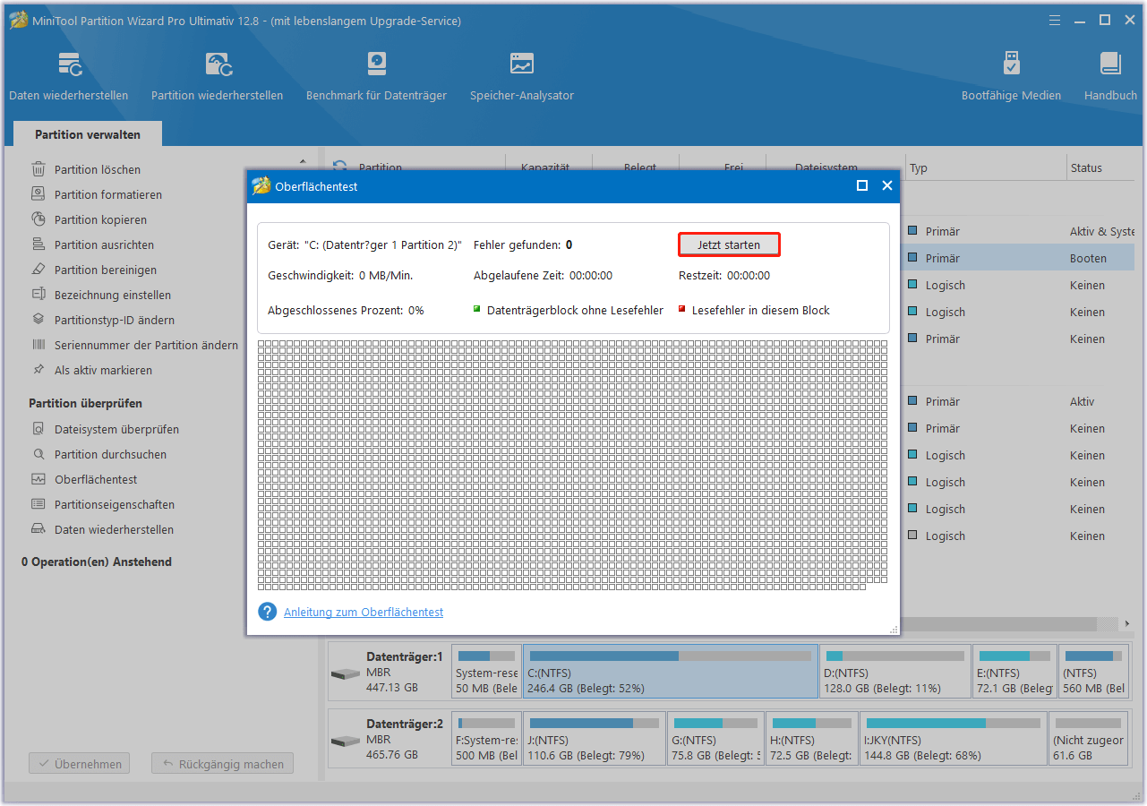 Klicken Sie auf Jetzt scannen in MiniTool Partition Wizard