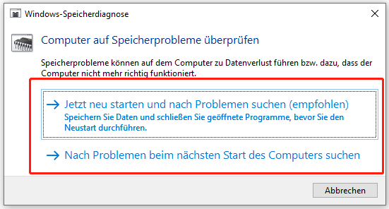 Computer auf Speicherprobleme überprüfen