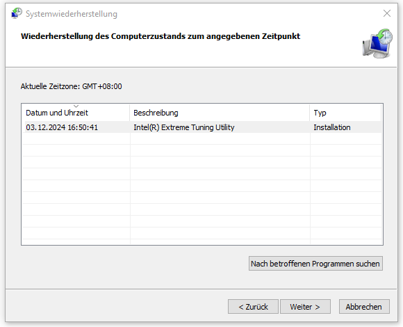 einen gewünschten Wiederherstellungspunkt auswählen