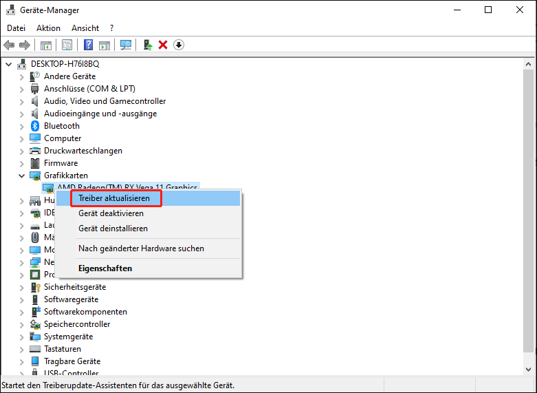 Wählen Sie Treiber aktualisieren aus