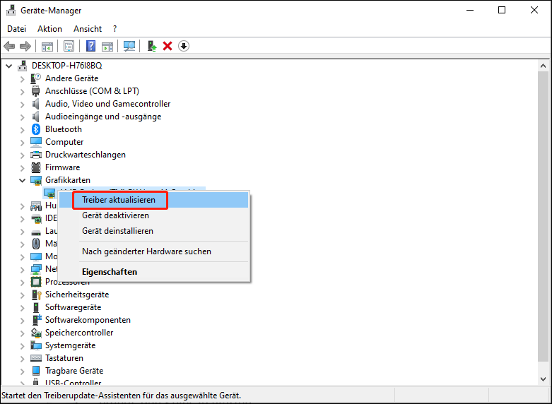 Wählen Sie die Option Treiber aktualisieren