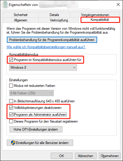 Passen Sie die Kompatibilität an