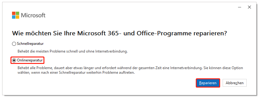 klicken Sie im Popup-Fenster auf „Reparieren“, um Microsoft Office zu reparieren