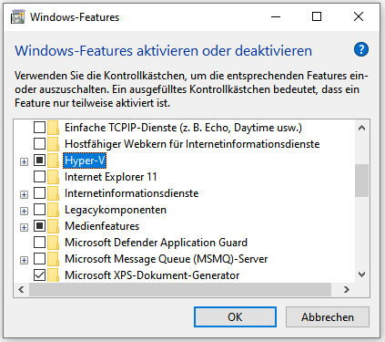 markieren Sie Hyper-V