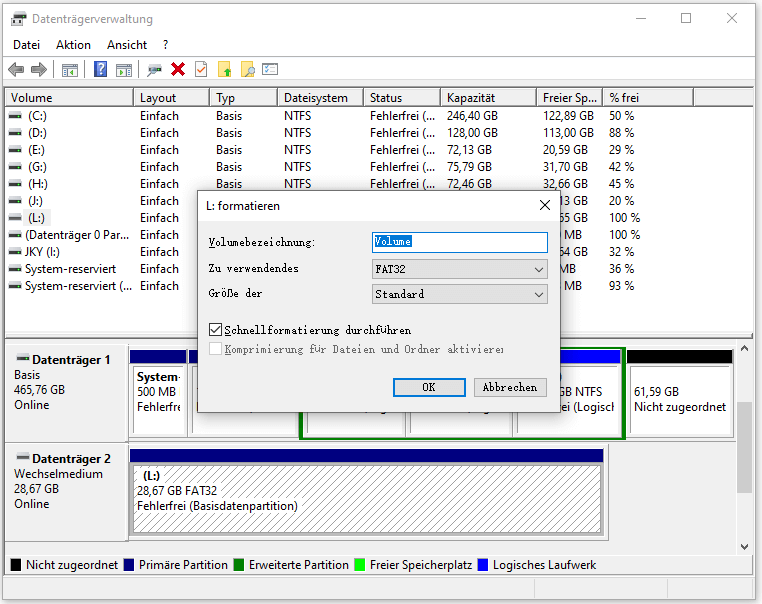 In der Datenträgerverwaltung Samsung Partition formatieren