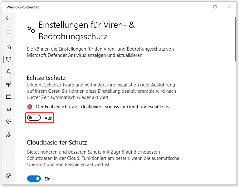 Echtzeitschutz in der Windows-Sicherheit deaktivieren