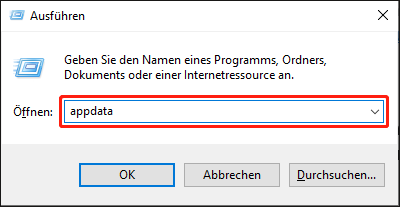 Geben Sie appdata im Ausführungsdialogfeld ein und drücken Sie die Eingabetaste.