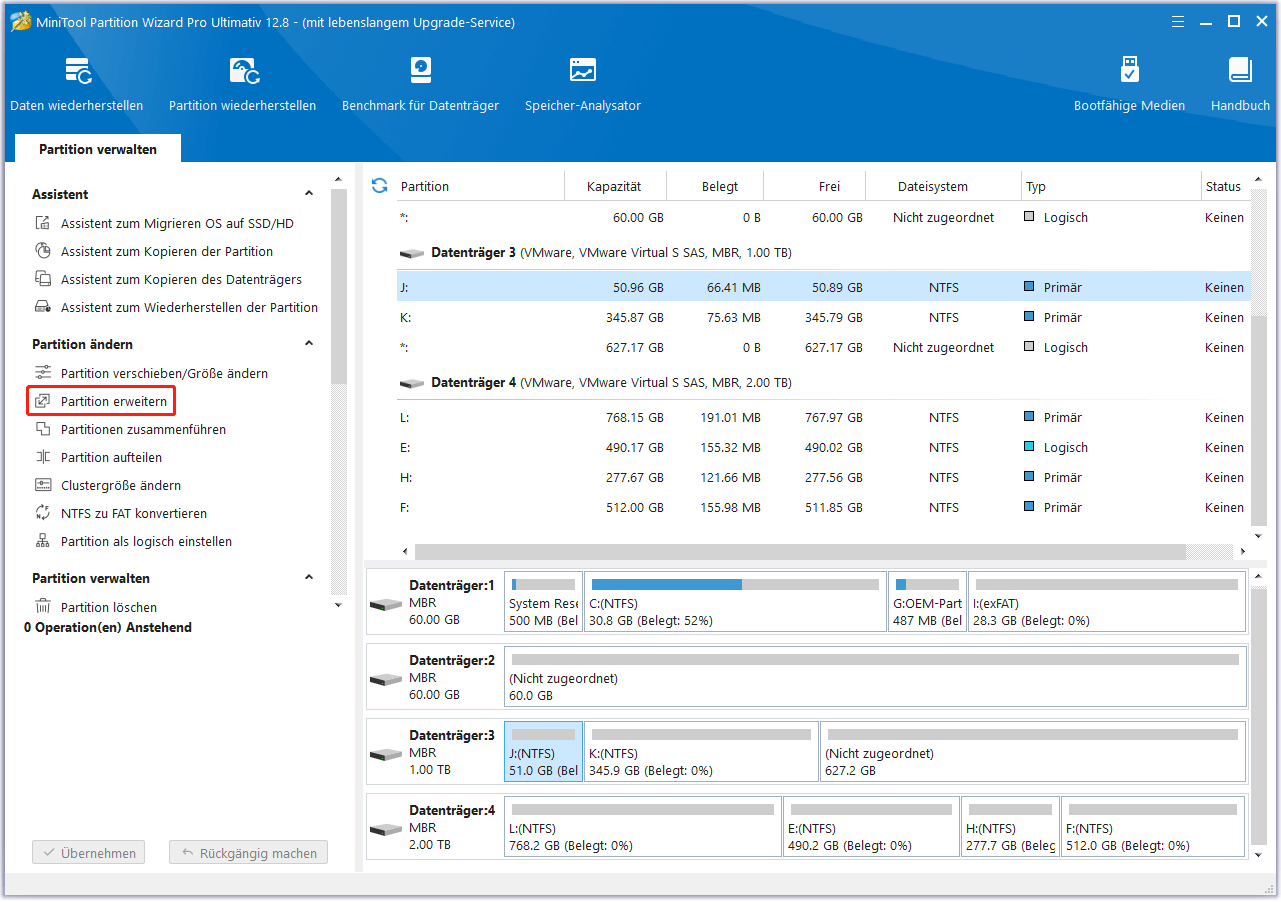 Wählen Sie die Funktion Partition erweitern in MiniTool Partition Wizard