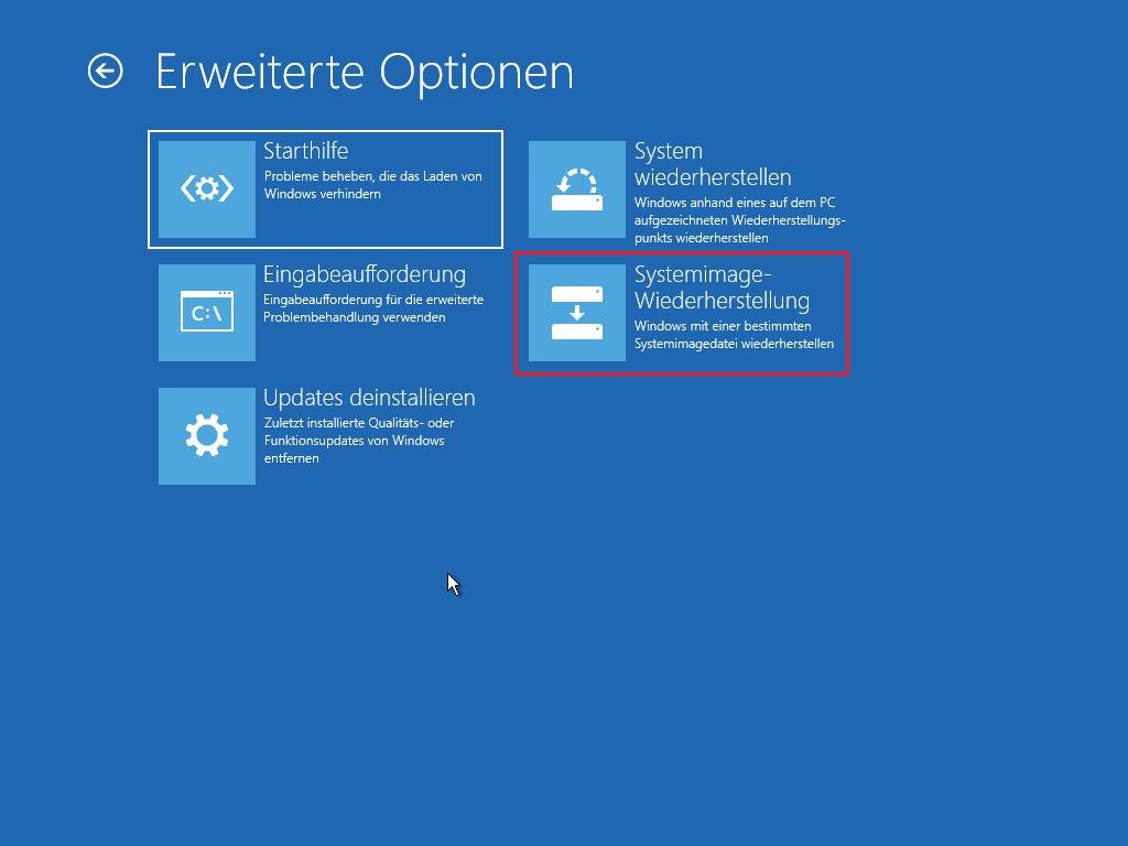 auf Systemimage-Wiederherstellung klicken