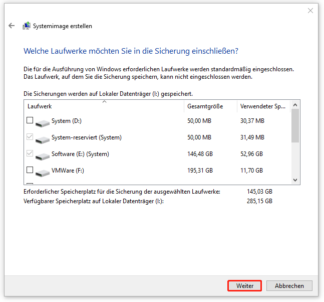 Systemsicherung mit Sichern und Wiederherstellen durchführen