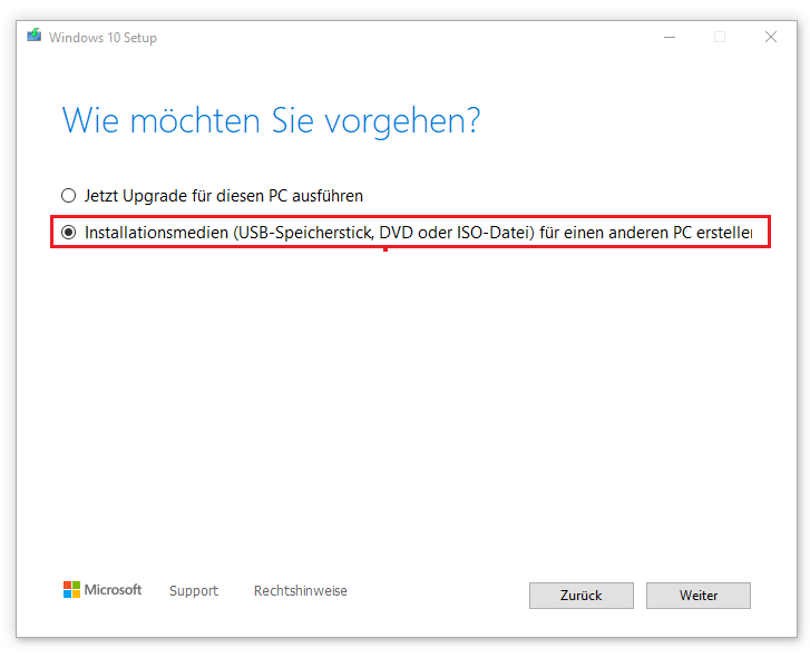Installationsmedien (USB-Speicherstick, DVD oder ISO-Datei) für einen anderen PC erstellen