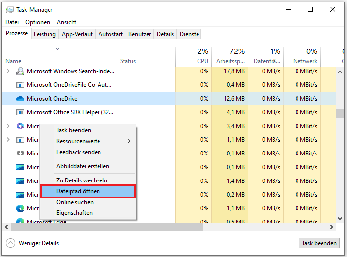 EXE-Datei eines Programms im Task-Manager finden