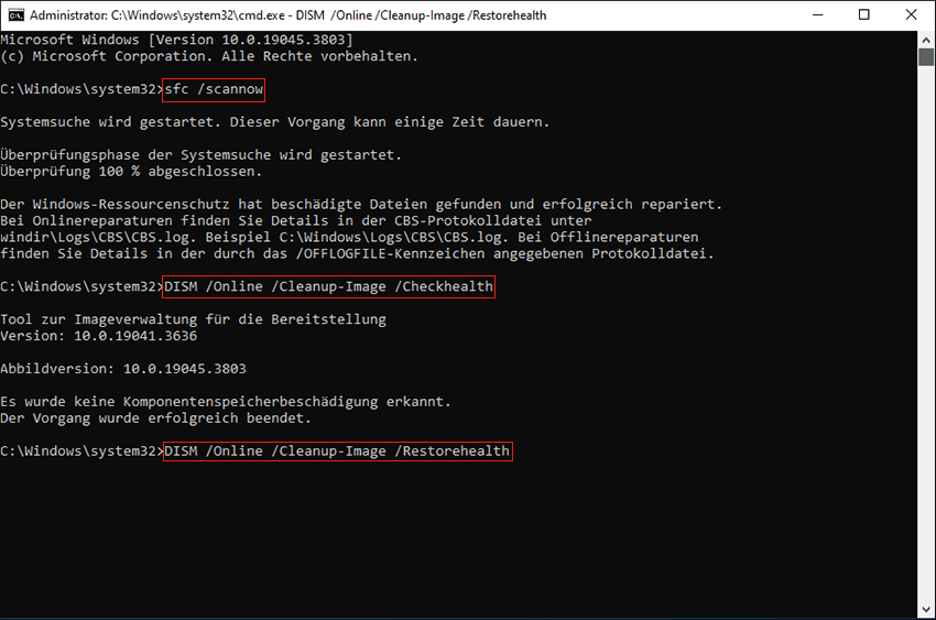 Führen Sie die Befehle SFC und DISM aus, um beschädigte Systemdateien zu reparieren