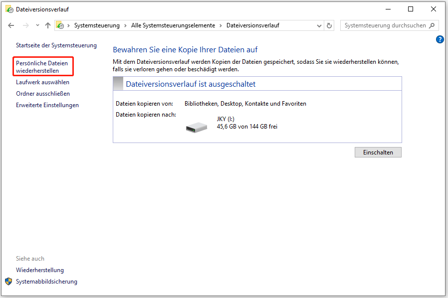 Wählen Sie Persönliche Dateien wiederherstellen