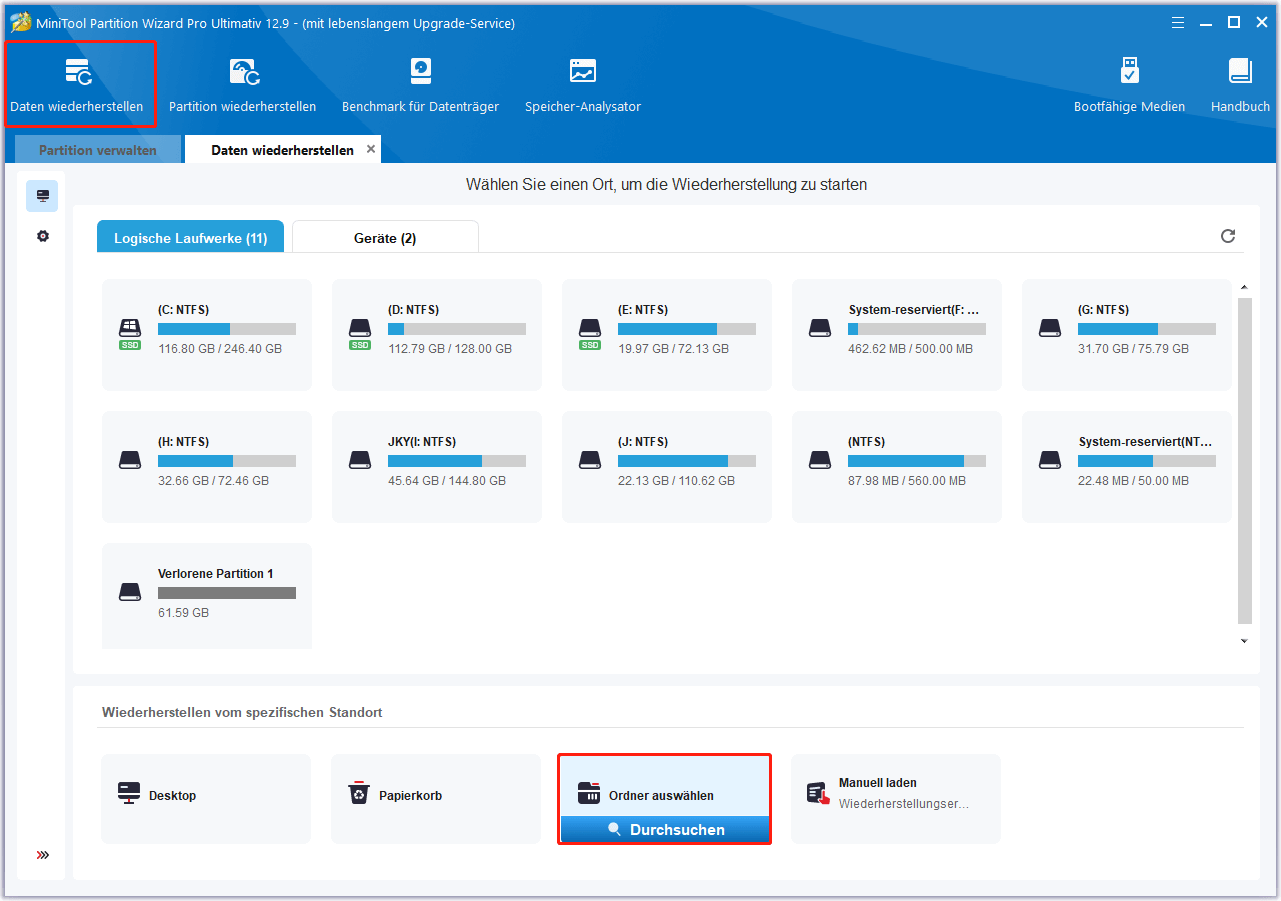 Wählen Sie Ordner wählen und klicken Sie auf Durchsuchen