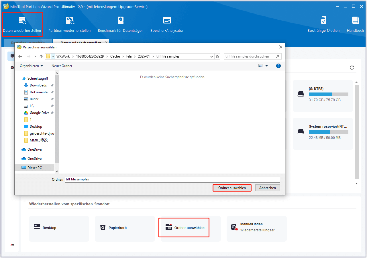 Wählen Sie den zu scannenden Ordner in MiniTool Partition Wizard