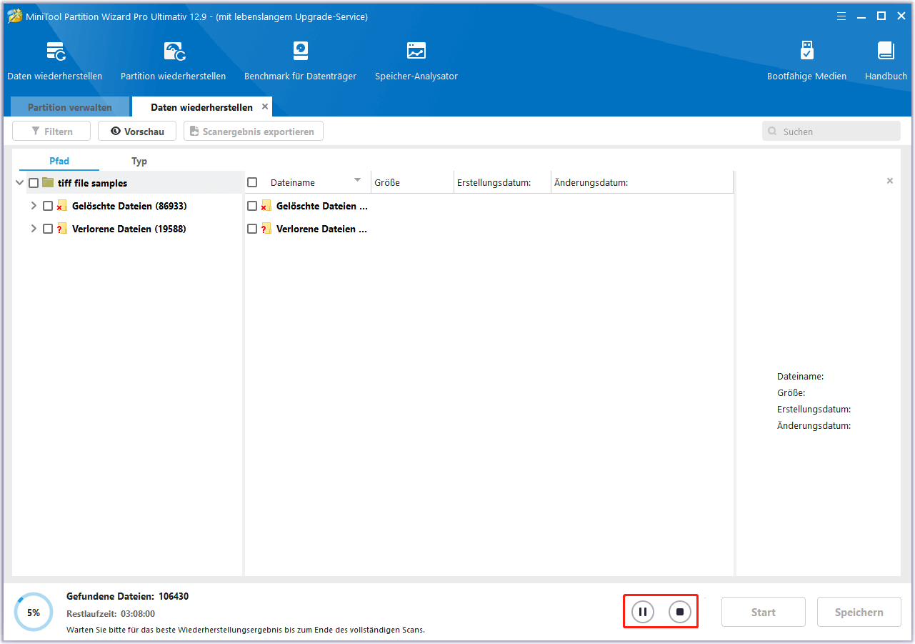 Dateien während des Scanvorgangs von MiniTool Partition Wizard finden