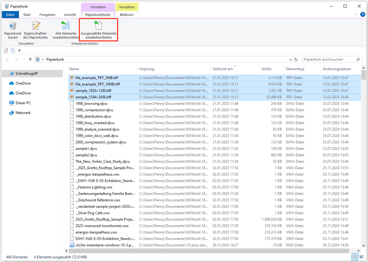 Gelöschte TIFF-Dateien aus dem Papierkorb wiederherstellen