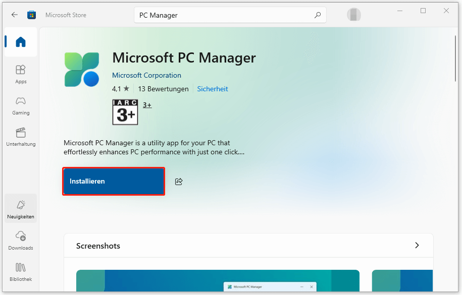 PC Manager aus dem Microsoft Store herunterladen