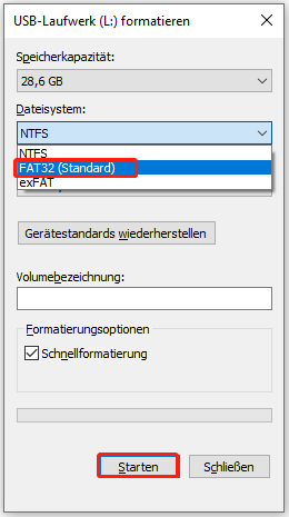 FAT32 im Windows Datei-Explorer formatieren