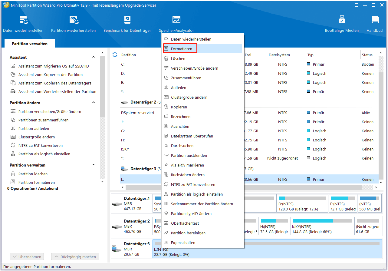 Wählen Sie die Funktion Formatieren von MiniTool Partition Wizard