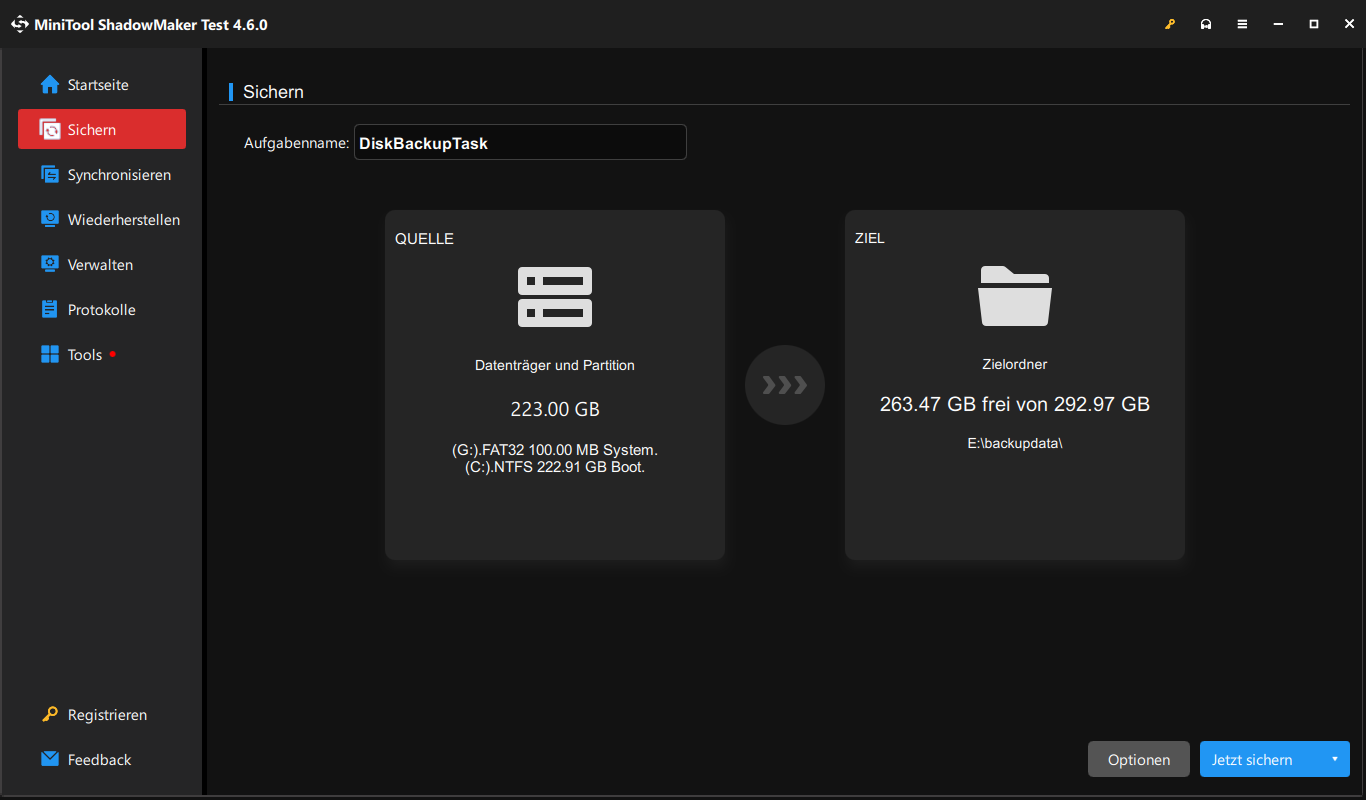 Sichern Sie Dateien, Ordner, Partitionen und Festplatten mit MiniTool ShadowMaker
