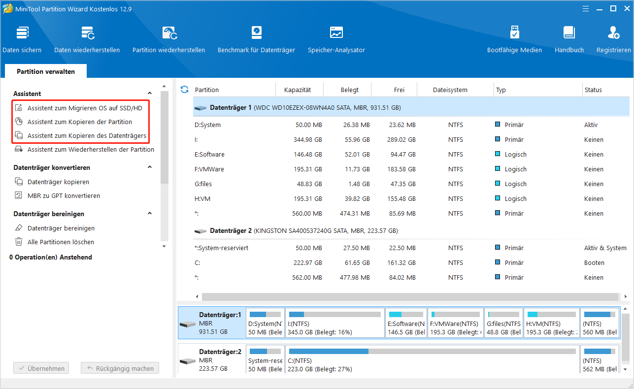 Klonfunktionen von MiniTool Partition Wizard