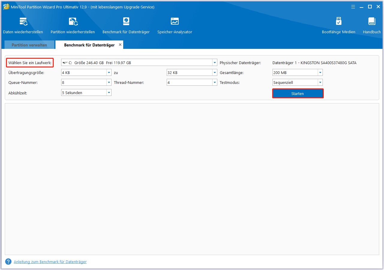 SSD-Benchmark mit MiniTool Partition Wizard durchführen