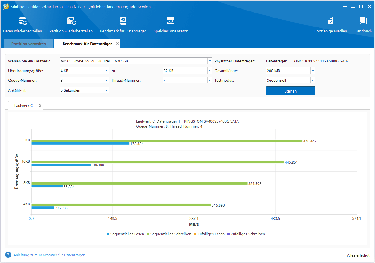 Mit MiniTool Partition Wizard die Geschwindigkeit der SSD zeigen