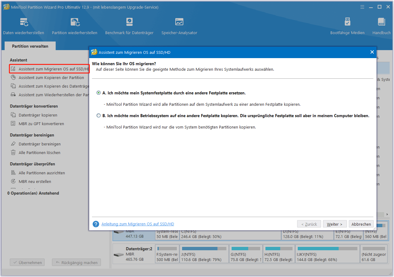 Betriebssystem auf SSD/HD migrieren mit MiniTool Partition Wizard