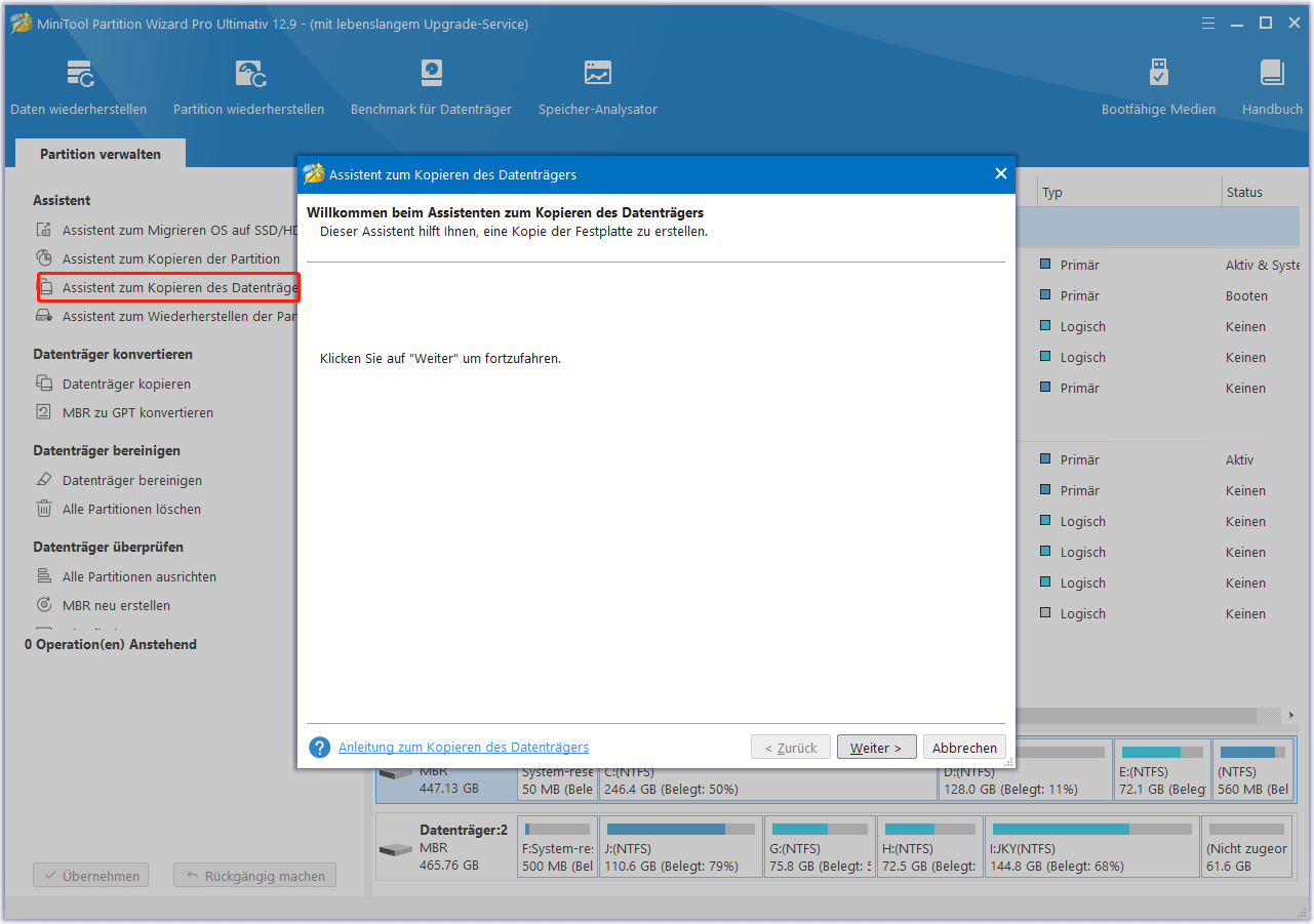 Datenträger kopieren mit MiniTool Partition Wizard