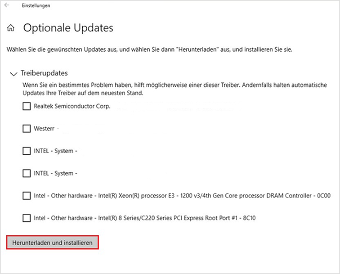 Treiberupdates über Windows Update herunterladen und installieren