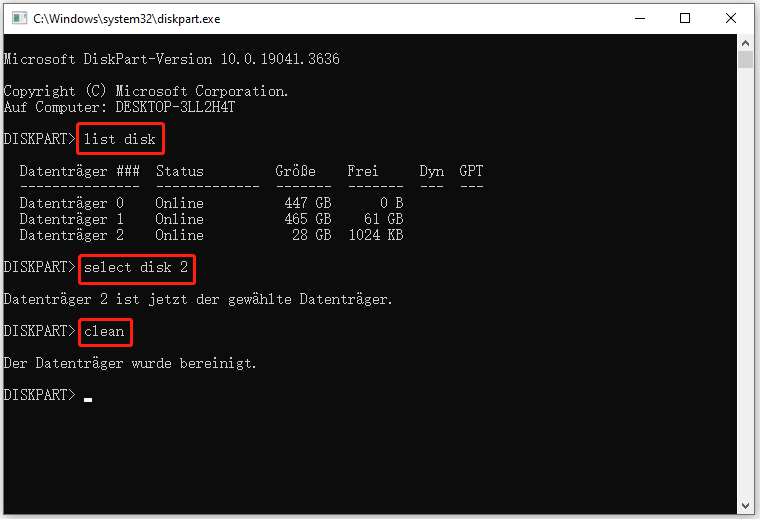 USB mit DiskPart bereinigen