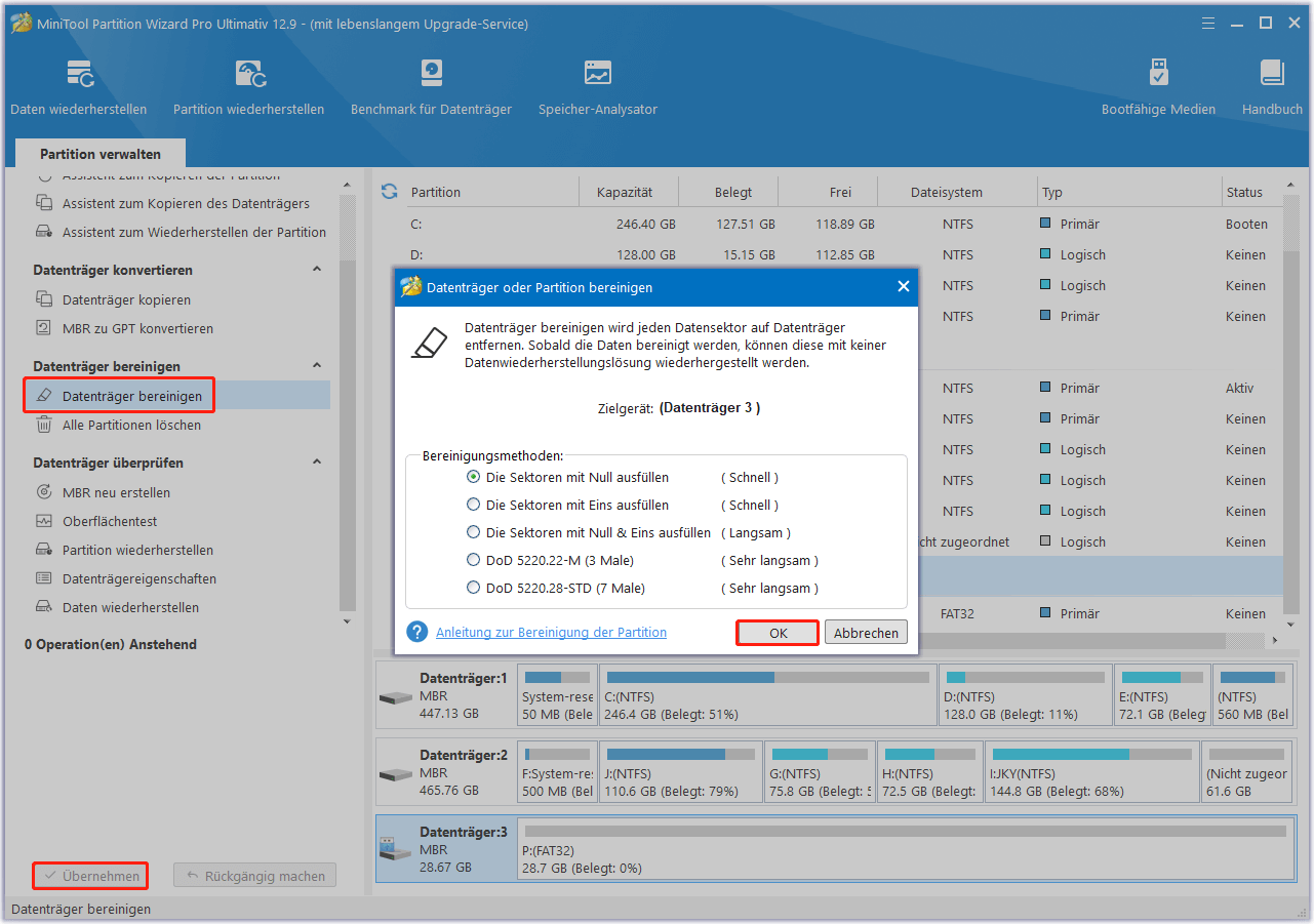 USB mit Partition Manager bereinigen