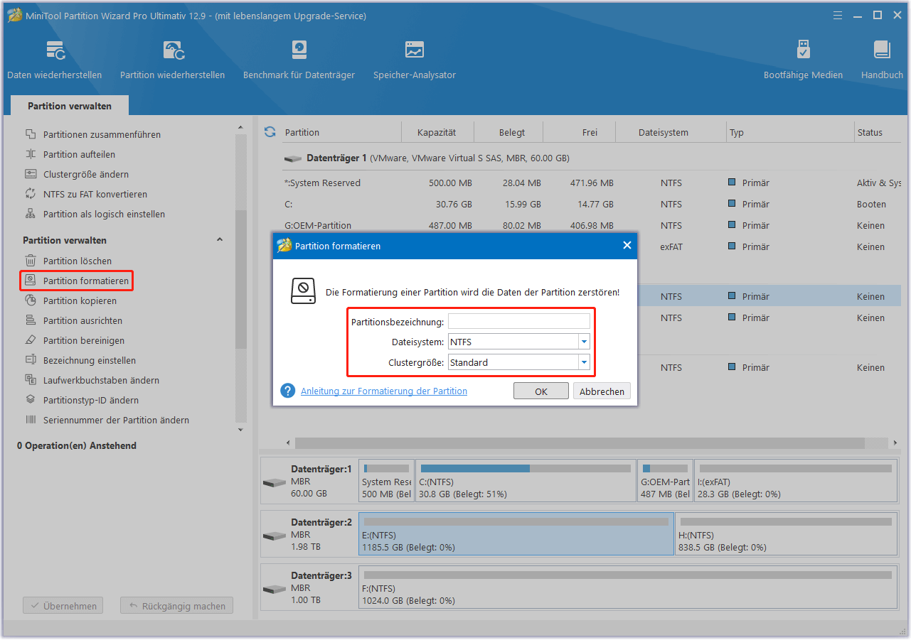 Partitionsbezeichnung und Dateisystem in MiniTool Partition Wizard konfigurieren