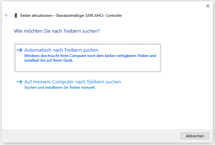 wählen Sie die Option Automatisch nach aktualisierter Treibersoftware suchen im Fenster Treiber aktualisieren