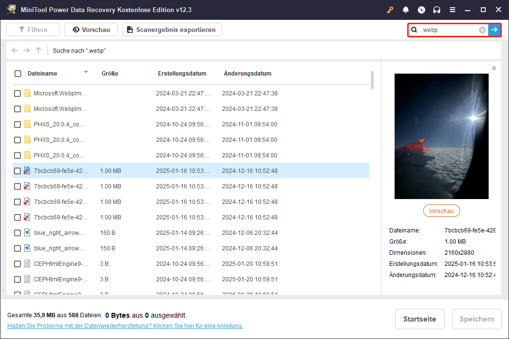 Geben Sie den Dateinamen in das Suchfeld ein und drücken Sie die Eingabetaste