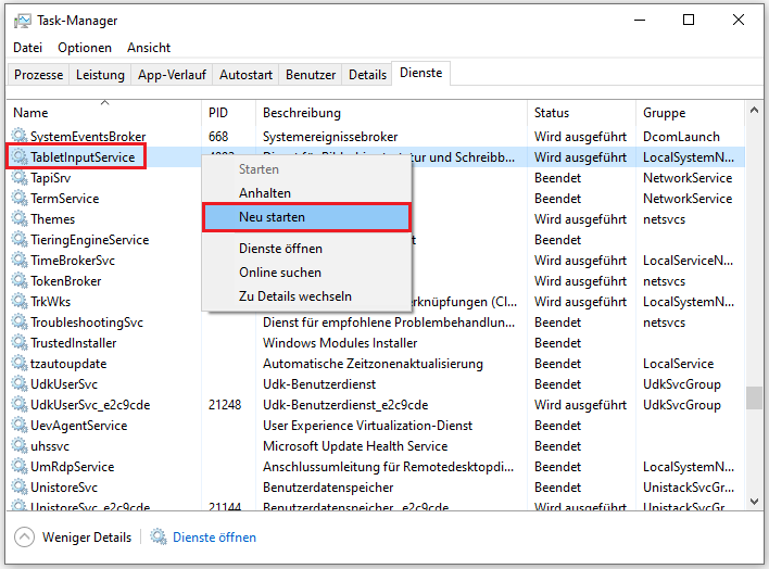 TabletInputService im Task-Manager neu starten