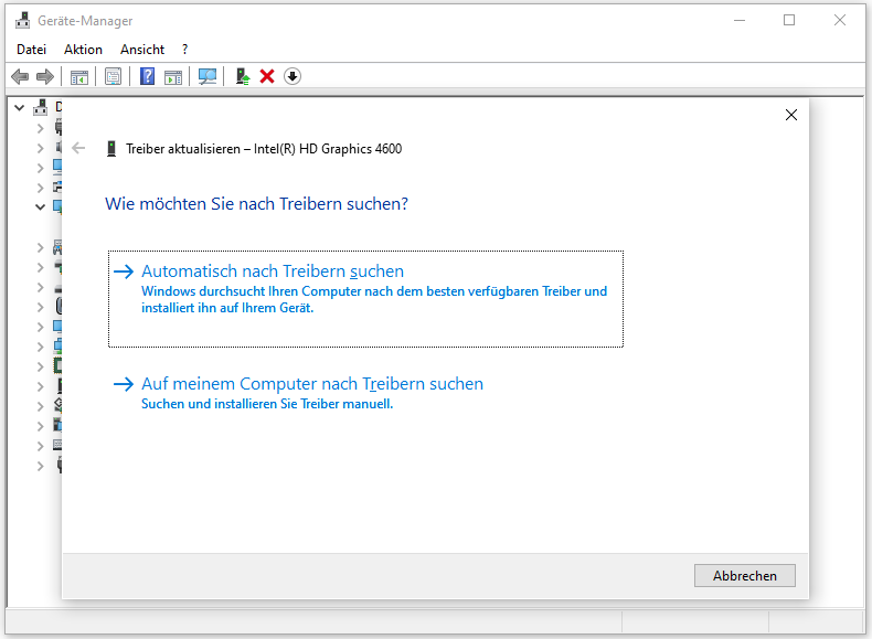 klicken Sie auf Automatisch nach Treibern suchen, um den Treiber zu aktualisieren